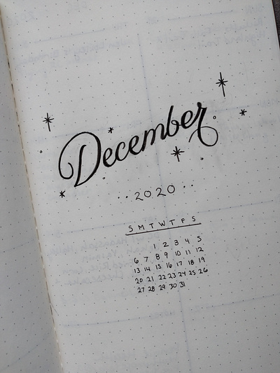 December 2020 calendar custom design graphic hand lettering illustration ink lettering typography