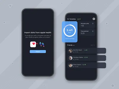 Step counter / pedometer app app ui black calories counter clean design clean ui dark mode dashboard fitness night mode pedometr statistic step counter steps walk