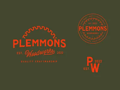 Plemmons Woodworks branding design icon illustration logo simple type vector