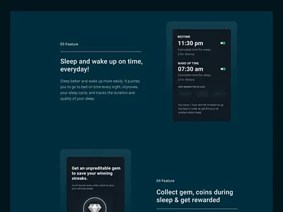 Sleep app: Motivates you to sleep on time! 4/6 appdesign clean design events green landingpage productdesign sleepapp ui ux ux design