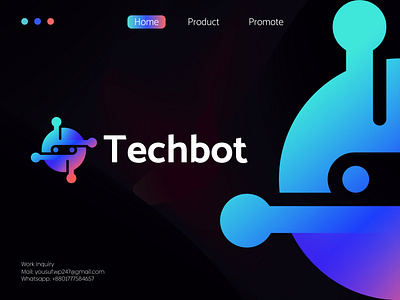 Techbot Logo Design abstract logo brand identity branding creative designer gradient icon logo logo design logomark logotype minimalist logo modern logo nft robot saas app tech logo technology ui web3