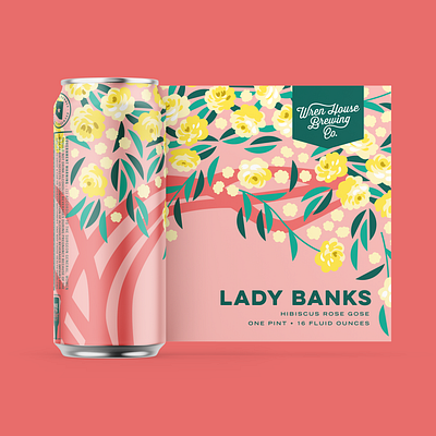 Lady Banks Can Art beer beer label botanical branding design can art flowers illustration package design roses vector