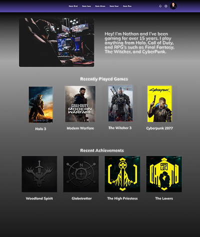 Gaming User Profile branding design graphic design typography ui ux web