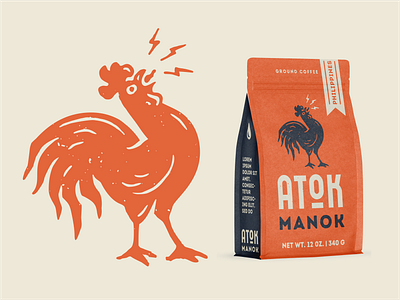 Atok Manok bag branding coffee illustration logo packing philippines rooster typography vector