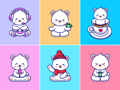 Polar bear🐻‍❄🎮☕ animal activity bear bear illustration cartoon custome animal custome cup cute doll game ice ice cream icon illustration logo north pole polar animal polar bear snow snow cave wild bear