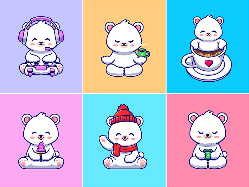 Polar bear🐻‍❄🎮☕ animal activity bear bear illustration cartoon custome animal custome cup cute doll game ice ice cream icon illustration logo north pole polar animal polar bear snow snow cave wild bear
