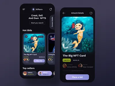 NIFTERO — NFT Marketplace app ui design crypto crypto art cryptoart design graphics ui design ios iphone mobile nft nft app nft app ui nft marketplace nftart ui design uidesign uiux uiux design ux