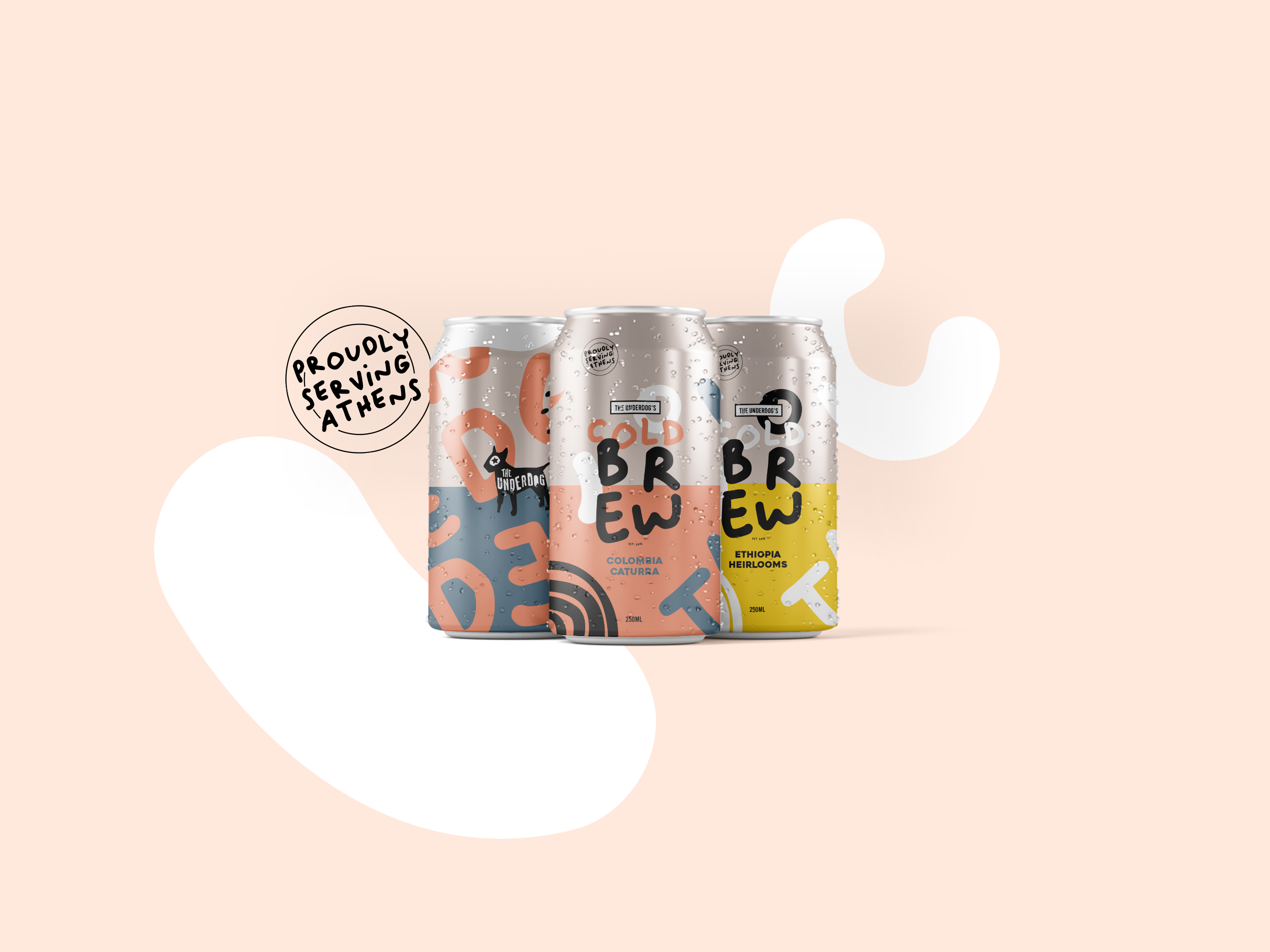 Cold Brew Packaging Design for The Underdog Greece art branding coffee coffeeshop coldbrew design illustration logo packaging vector