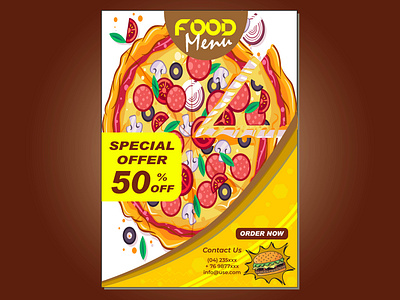 Brochure, flyer design template in A4 size. Food Pizza advertisement banner benner book branding burgar pizza flyer cover design flyer food graphic design illustration logo minimal motion graphics pizza template typography vector