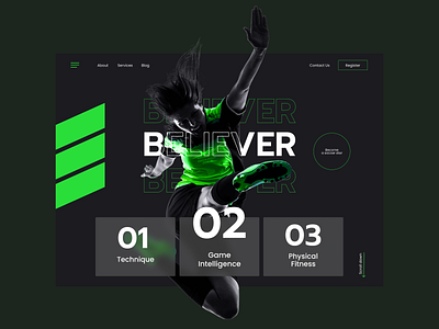 Believer soccer coaching website athlete branding coaching design desktop website figma footall illustration landingpage logo soccer ui ux vector