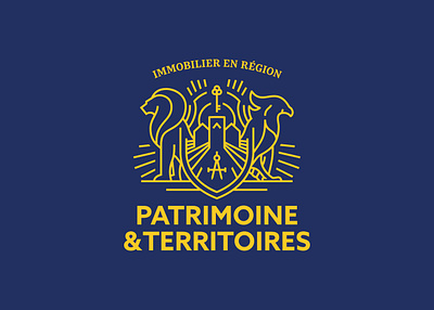 Brand identity for Patrimoine & Territoires badge brand identity branding coat of arm design illustration immobilier line logo logo real estate vector visual identity