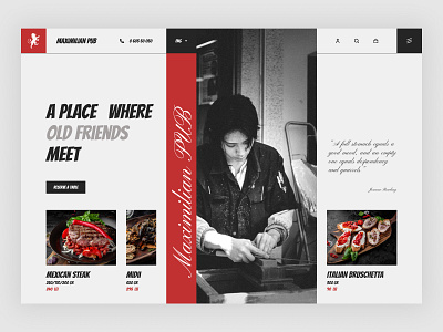 Maximilian Pub - Concept website black branding concept creative design food maximilian minimalism red restaurant uiux web webdesign website