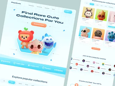 Popcute - NFT Marketplace Webiste 3d branding clean collection cryptocurrency dao dao platform dao website design graphic design illustration landingpage logo nft ui ux vector vektora web web3