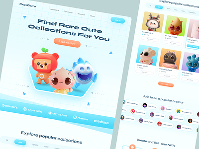 Popcute - NFT Marketplace Webiste 3d branding clean collection cryptocurrency dao dao platform dao website design graphic design illustration landingpage logo nft ui ux vector vektora web web3