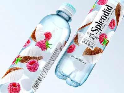 SPLENDID — flavored drinks beverage bottle brand design coconut drink label label design logo packaging packaging design plastic bottle raspberries refreshing drink soft drink trade mark water