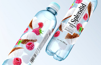 SPLENDID — flavored drinks beverage bottle brand design coconut drink label label design logo packaging packaging design plastic bottle raspberries refreshing drink soft drink trade mark water