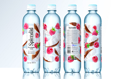 SPLENDID — flavored drinks berries beverage bottle brand design coconut drink label label design logo packaging packaging design plastic bottle raspberries refreshing drink soft drink trade mark water