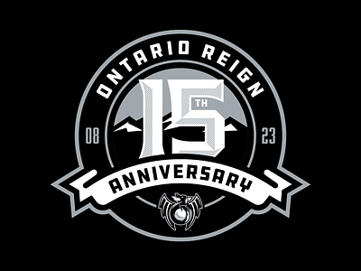 Ontario Reign 15th Anniversary 15 ahl anniversary logo branding dragon logo hockey logo mountains ontario reign sports