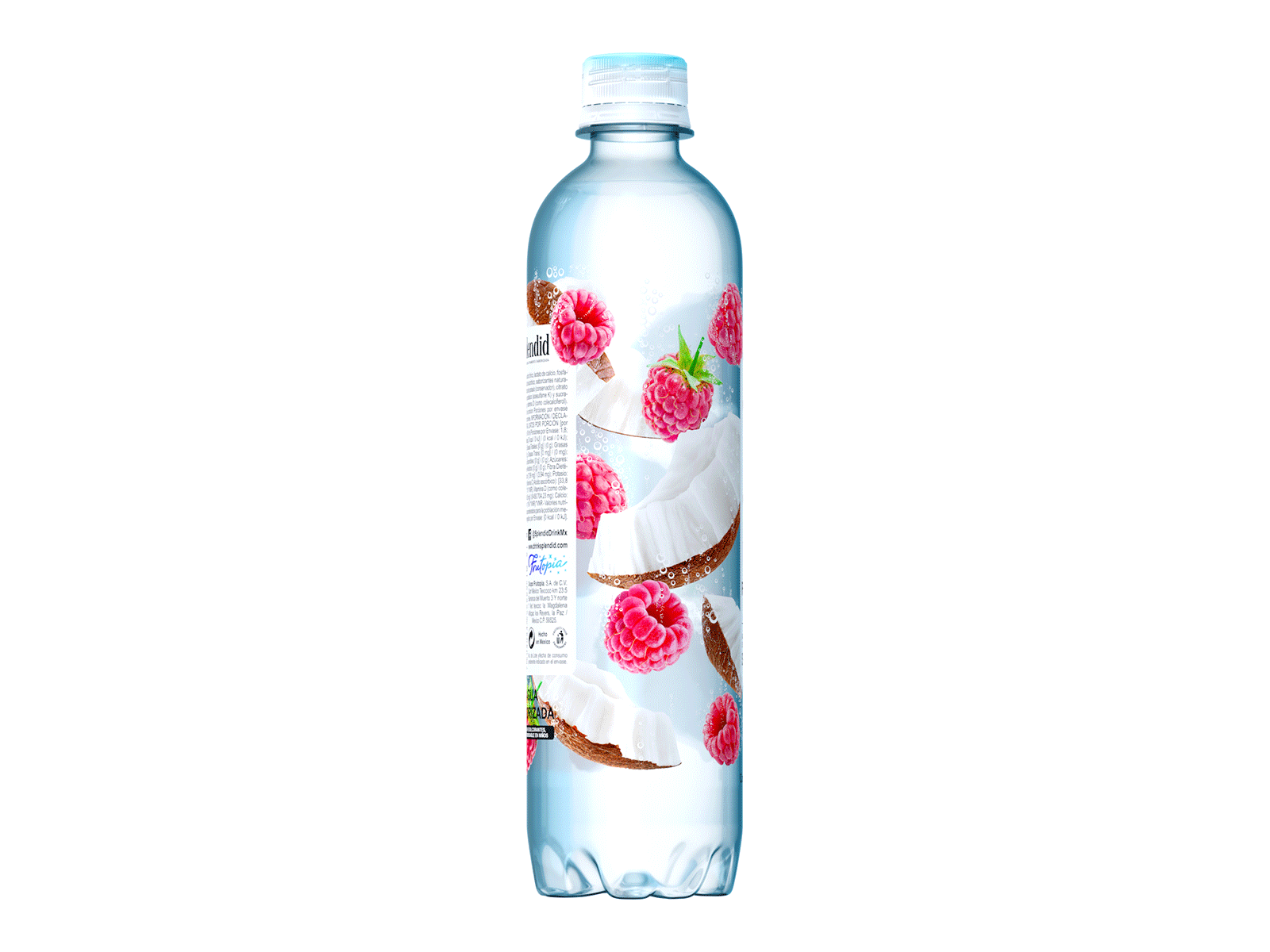 SPLENDID — flavored drinks berries beverage bottle brand design coconut drink label label design logo packaging packaging design plastic bottle raspberries refreshing drink soft drink trade mark water