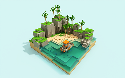 Pesca en la isla blender colombia design fishing illustration island magicavoxel pesca voxel voxel art