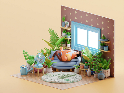 Tiny Plant Room 3d animation blender blender3d design motion graphics ui