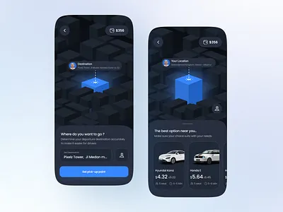 Packanom Smart Transportation Platform 3d autonom autonomus car card clean dark depature destination honda hyundai map minimalist mobile point price taxi transportation userinterface wallet