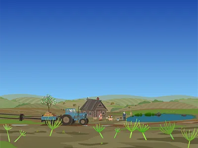 "Village. Spring" animals app illustration illustration landscape seasons spring vector village
