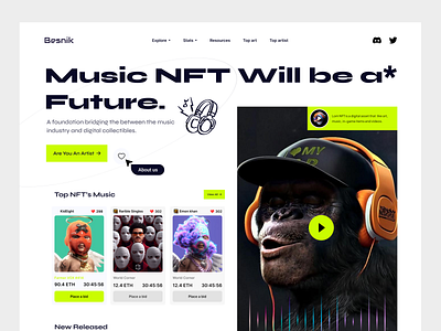 Music Nft website landing page music nft musical nfts nft nft for music nft marketplace nft ui nft web web design web3