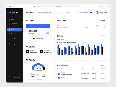 Kashku - Financial Dashboard admin ui bank card chart clean dashboard desktop finance financial app fintech money management money transfer report saas sidebar transaction ui ux web web design