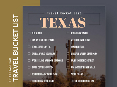 Texas Travel Bucket List Free Google Docs Template bucket bucketlist checklist doc docs document goals google journey list print printing template templates to do list tourism travel traveling wishlist