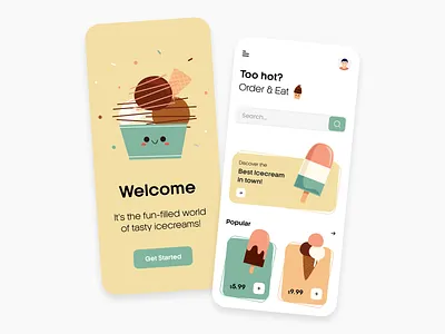 Ice cream App adobe android app app design clean ui concept dailyui dailyuichallenge design food app food delivery ice cream ice cream app interface ios ui ui designer user interface ux ux designer