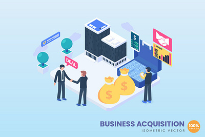 Isometric Business Acquisition Concept 3d 3d animation 3d art 3d character 3d illustration agency app art business concept conceptual development flat illustration landing page page technology web web design website