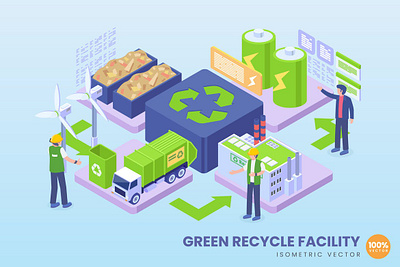 Isometric Green Recycle Facility Concept 3d 3d animation 3d art 3d character 3d illustration agency app business conceptual development flat illustration landing landing page page process technology vector web website