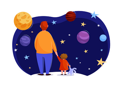 Happy Father's day character cosmos daughter father fathers day illustration love parent parenthood planets space stars