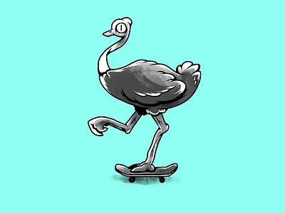 Skate wild. Ostrich. animals characters humor monochrome ostrich skate skateboarding wild