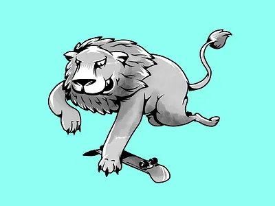 Skate wild. Lion. characters humor illustration lion monochrome skate skateboard skateboarding wild