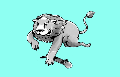 Skate wild. Lion. characters humor illustration lion monochrome skate skateboard skateboarding wild