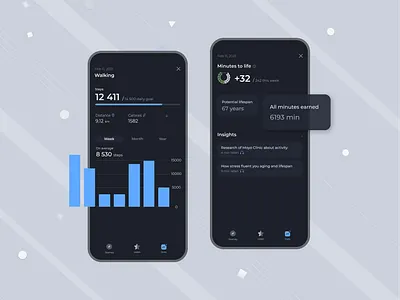 Step counter app - Zen Walk activity tracking app ui black clean design clean ui dark mode health app night mode step counter walk