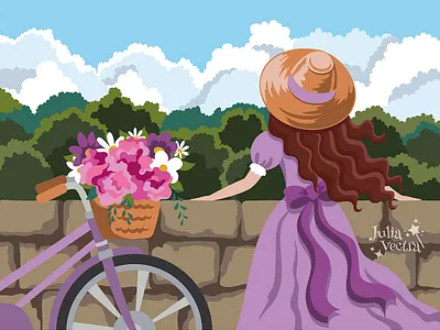 Provance girl and her bycicle. Dreaming in reality:) bycicle coloring page digital art digital vector girl illustration kids illustration provance vector vector art vector illustration