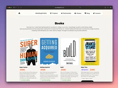 Sankalpsinha.com > Books page book cover books grid view navigation pill pill design portfolio page read reading ui