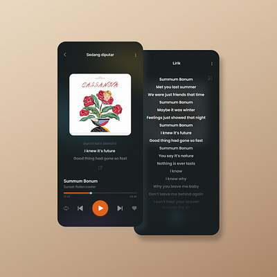 Music streaming with lyrics app mobile ui