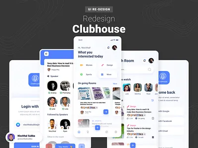 Clubhouse App Redesign | Concept 2021 clubhouse app community design figma figma design illustration ui design uiconcept uidesign uiux