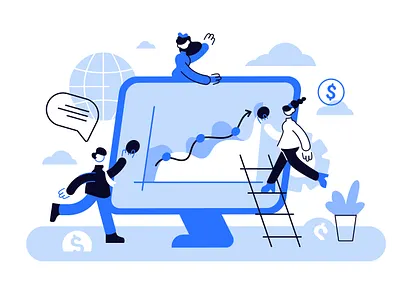 collection of business illustrations business business people character chart cooperation design flat globalisation graph guide illustration kanban board line monetisation office people team trading vector web