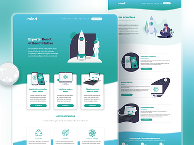 Dotmind Website - React & React Native Experts. astronaut developers development flat gradient illustration react react native rocket space web website