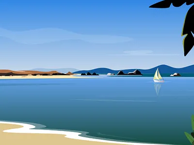 Beach beach beach illustration boat scene tree water water illustration