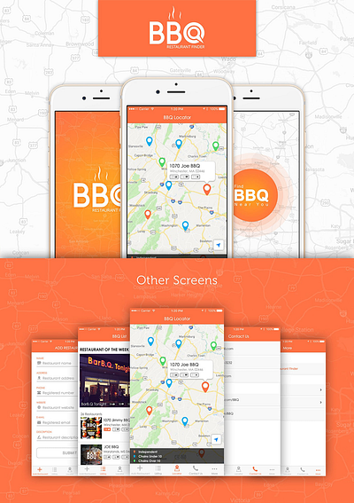 BBQ Restaurant Finder android animation app branding design flat graphic design icon illustration jimaar jimaarofficial logo minimal typography ui ux vector web webdesign website