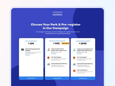 1stQuest Crowdfunding Program Perks crowdfunding perk plans pricing traveling