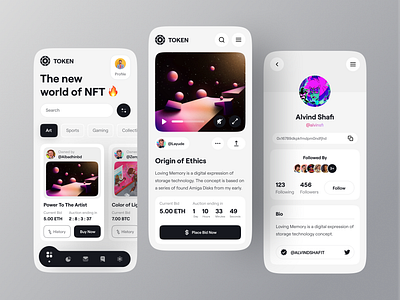 Token - NFT Auction Platform 🔥🔥 app design black creative design dark design dribbble best shot ios android interface landing page design minimal minimal clean new trend mobile modern modern design popular trending graphics top ux