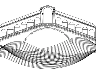 Rialto Bridge in Venice black and white building digital art illustration rialto bridge venice