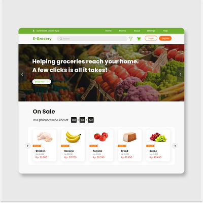 E-Grocery e commerce home page mockup uiux